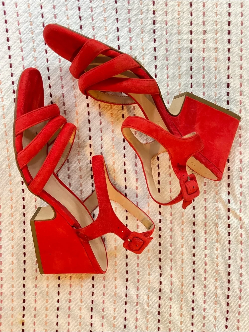 Mango Red Suede Platform Sandals